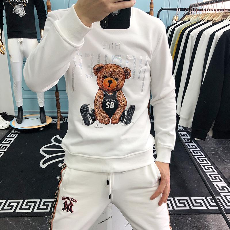 

Men's Hoodies & Sweatshirts 2022 Mens Fashion Letter Rhinestones Bear Printed Casual Streetwear Autumn Hoodie Men Clothing Sweat Homme, Black