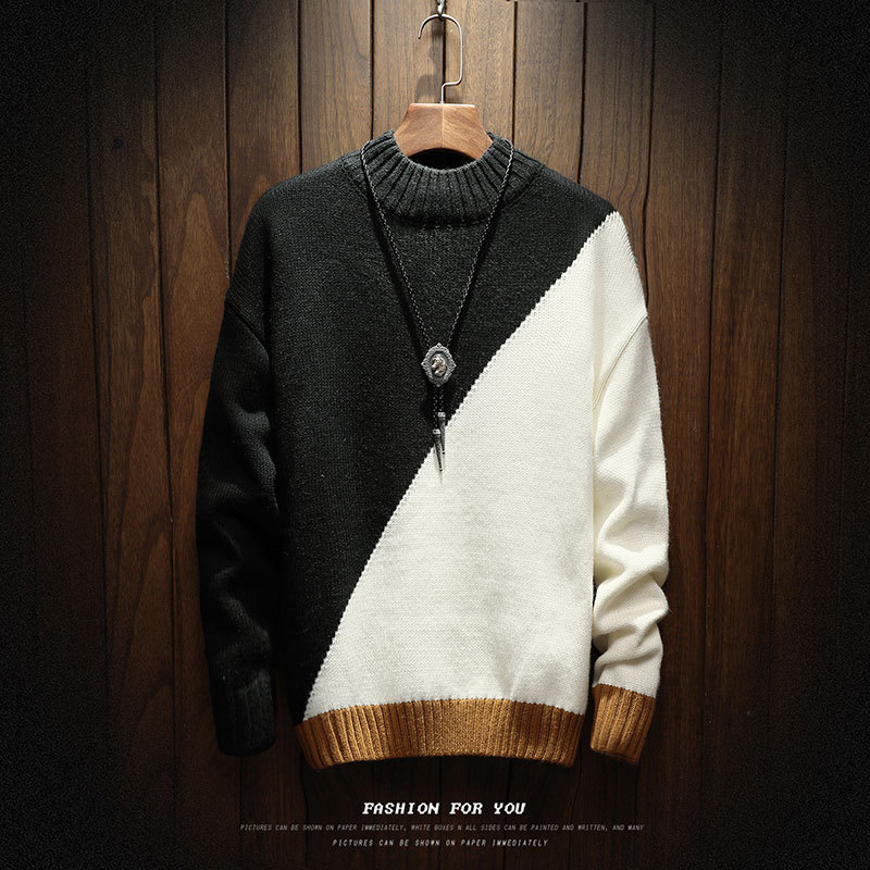 

Colorblock Turtleneck Pullover Men Coats Casual Loose Contrast Ribbed Hem Oversized Sweaters Mens Warm Fashion Male Sweater 210524, Khaki