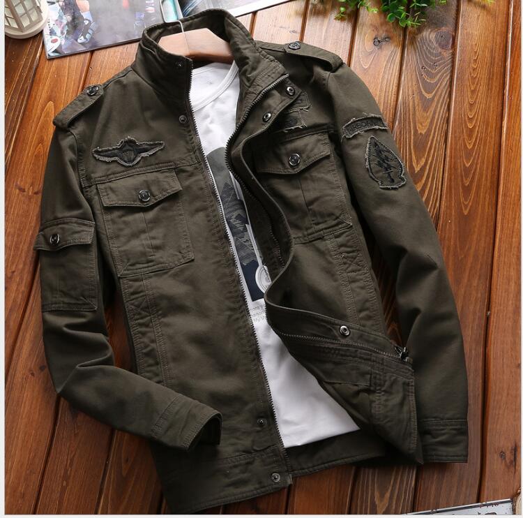 

Men's Aviator Jackets Fashion New Washeds Cotton Military Pure Cotton Washed Jacket Multi-pocket Solid Color coats M-6XL, Black