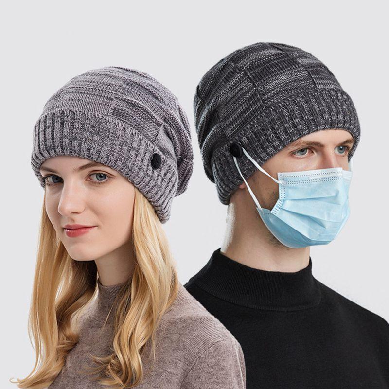 

Berets Soft Warm Skull Cap With Hanging Buckle Baggy Slouch Beanie Hat Crochet Ski Cable Knit Slouchy Winter For Unisex