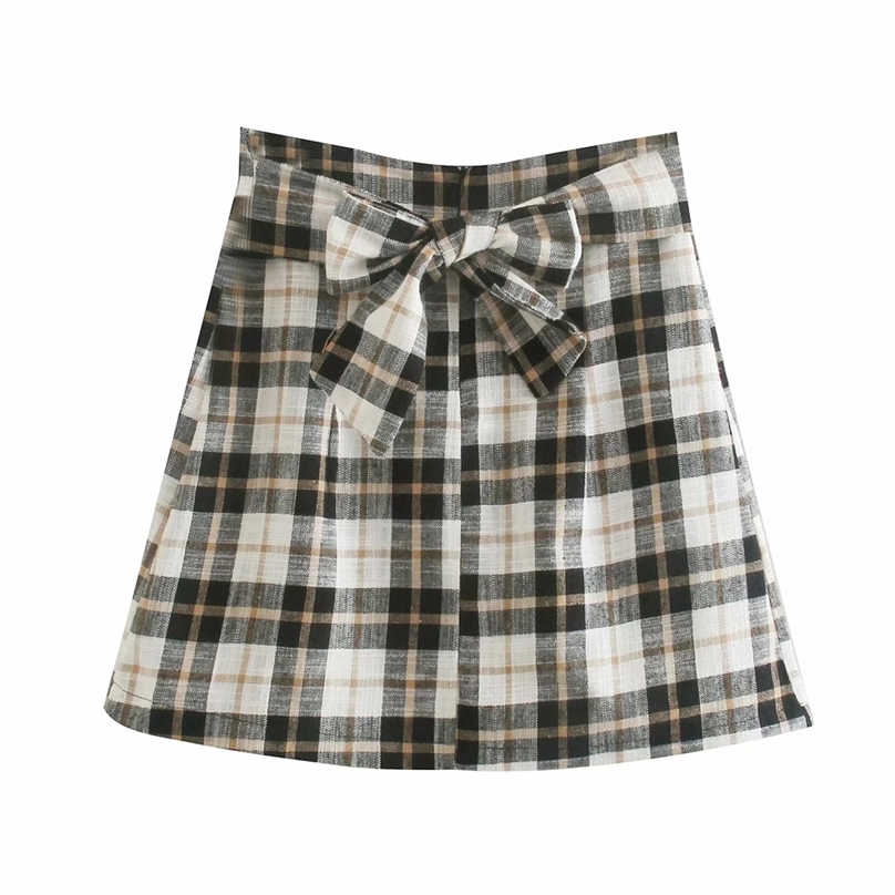 

Summer Woman Mini Skirts Harajuku Korean Style Fashion Cute Kawaii For Girls High Waist Plaid tie Asymmetry Skirt Women 210520, Picture color