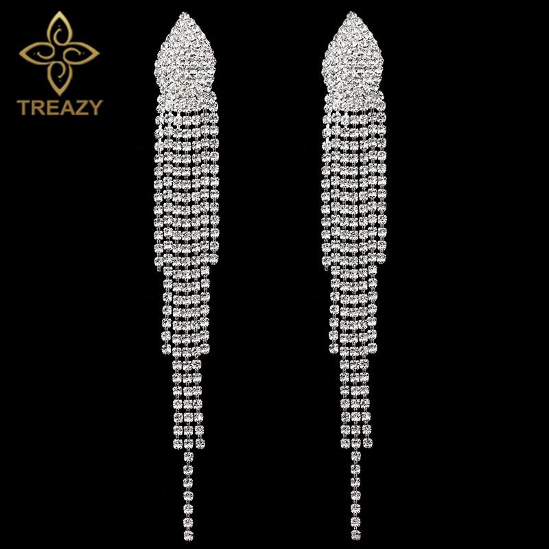 

Dangle & Chandelier TREAZY Fashion Crystal Long Tassel Wedding Earrings Gold/Silver Color Bridal Brincos Engagement Party Jewelry