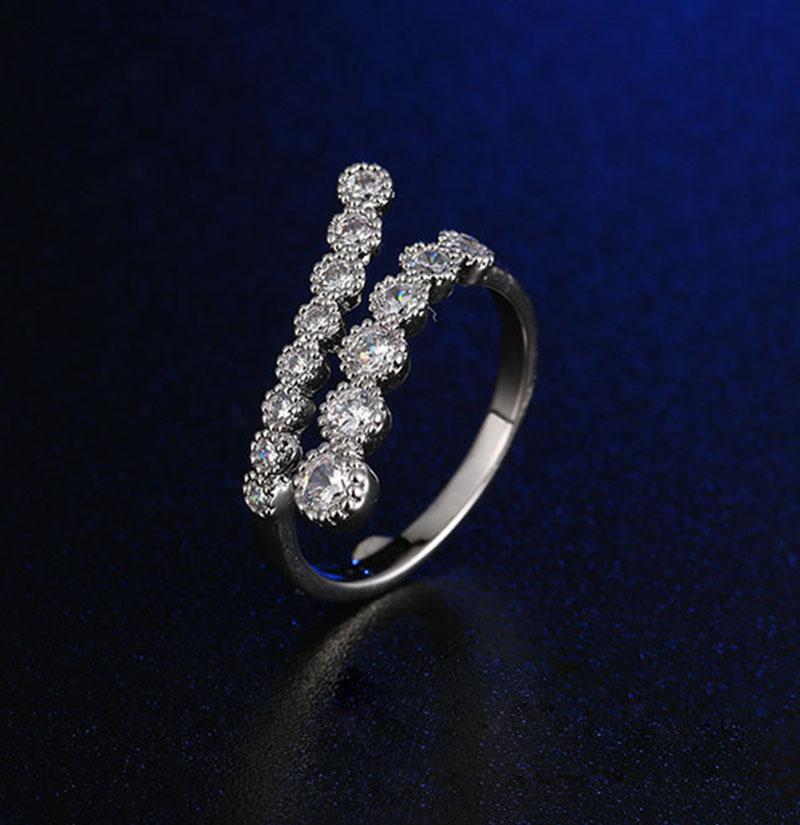 

Cluster Rings Adjustable Ring For Women Korean Double Row Zircon White Gold Color Female Open Fashion Jewelry Wholesale KBR024, Golden;silver