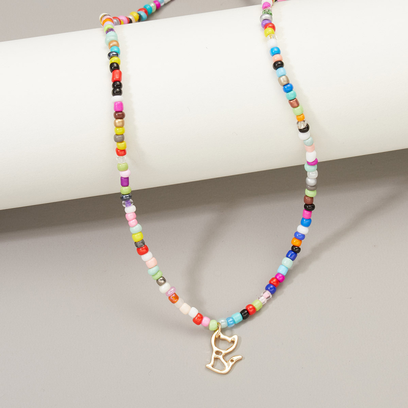 

Sweet Beach Style 18K Gold Plated Animal Heart Star Pendant Colorful Seedbead Necklace