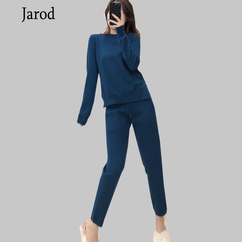

Casual Sweater Pants Knitted 2 Pieces Set O-Neck Pullovers+Elastic Waist Pants Women Sweater Sets Autumn Winter Knitted Set 210518, Picture color