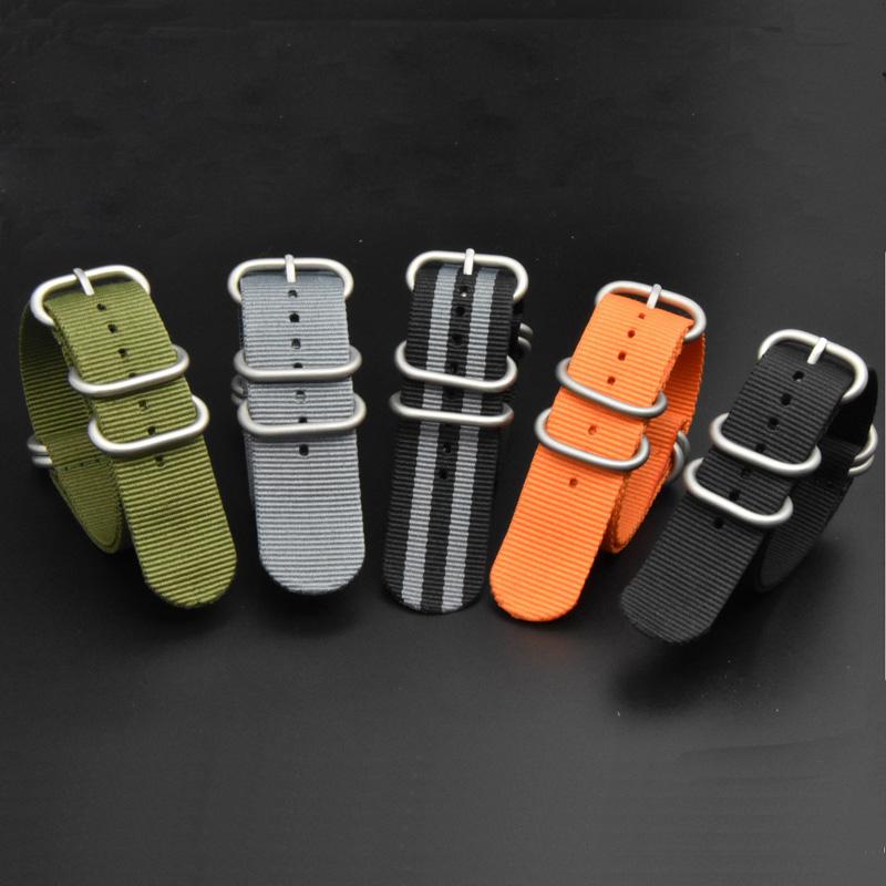 

Watch Bands 2021 NATO Strap Fashion Silver 5 Loop Nylon Band 20mm 22mm 24mm Striped Replacement Watchband