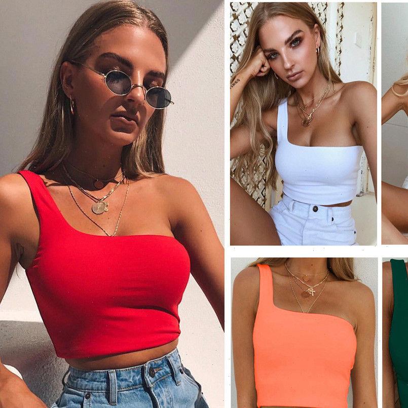 

Women Womens Tanks Sexy Cool Single One Shoulder Tank Tops Vest Bare Midriff Sleeveless T Shirt Summer Beach Crop Top, White