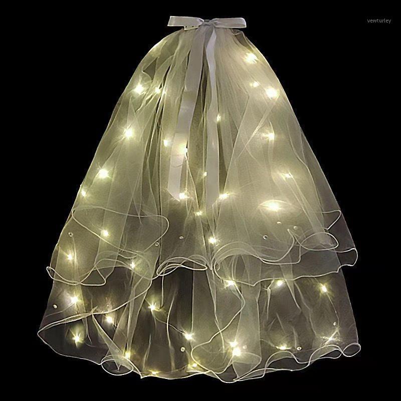 

Party Decoration 10pcs LED Luminous Veil Length 80cm Light Up Glowing Yarn Fairy Ribbon Bow With Lights Strings For Wedding Bridal