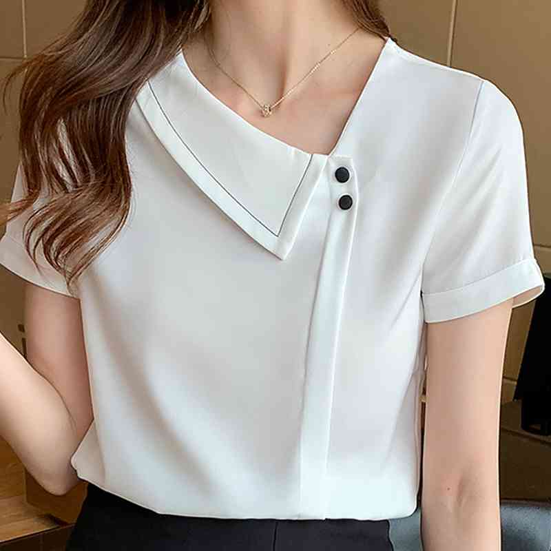 

Blusas Blouses Top Femme Blouse Women Blusas Mujer De Moda 1 Verano Short Sleeve White Blouse Chiffon Blouse Shirt Tops E839 210602
