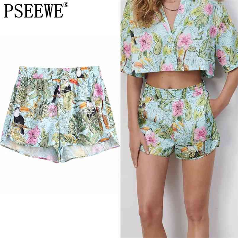 

Shorts Women Vintage Print High Waist Summer Short Pants Woman Fashion Loose Casual Female Beachwear 210519, Green