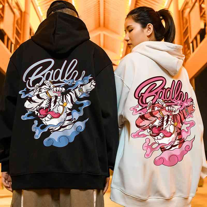 

Large Plush sweater men's ins autumn and national fashion wear winter couple's coat women, Blueprint black plush