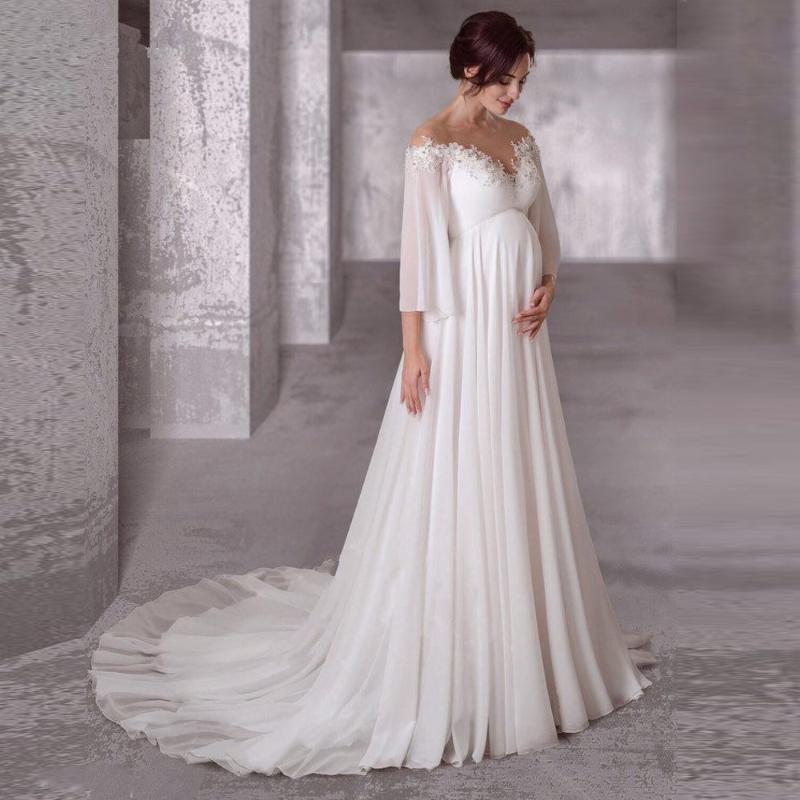 

Other Wedding Dresses Maternity Dress Pregnant Women Long Sleeves Chiffon Bohemian Bride Gowns 2022 Elegant Simple Robe De Mariage Plus Size, White