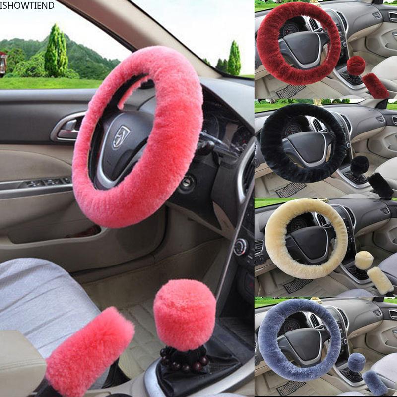 

Steering Wheel Covers Auto Stuurwiel Pluche Winter Faux Handrem&Gear Cover Set Interieur Automobile