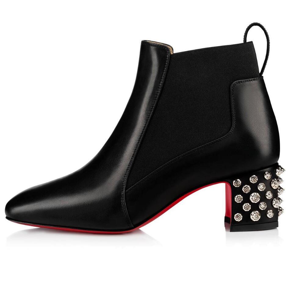 

Pretty Women Ankle Booties Autumn Winter Boot Red Bottoms Heels ,Paris Heel Woman Pumps Turela Suede & Genuine leather Boots, Black