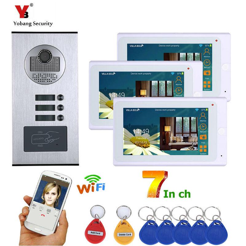 

YobangSecurity 7"RFID Apartment Intercom Doorphone WIFI Video Door Phone 1000TVL 3Buttons Camera Doorbell APP Wireless Phones
