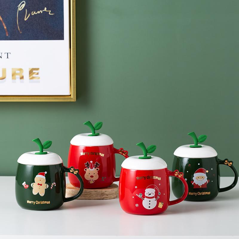 

Mugs Christmas Apple Shape Mug Cup Ceramic Drinking Breakfast Milk Coffee Drinkware Decorations Gift