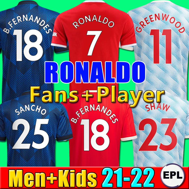 

RONALDO 21 22 SANCHO Manchester soccer jersey UNITED Fans Player version MAN BRUNO FERNANDES LINGARD POGBA RASHFORD football shirt UTD 2021 2022 men kids kit uniform, P13 21 22 away kids