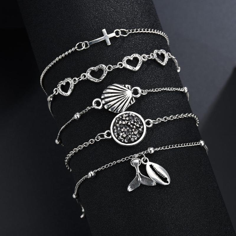 

Link, Chain Adjustable Round Circle Opening Jewelry Gift Geometric Bracelet Set Knotted, Black