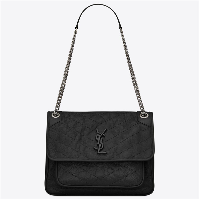 

Brand YSL NIKI Shoulder Bags Genuine Leather Vintage Original 1:1 Dupe Designer Luxury Women Bag, Black 28cm