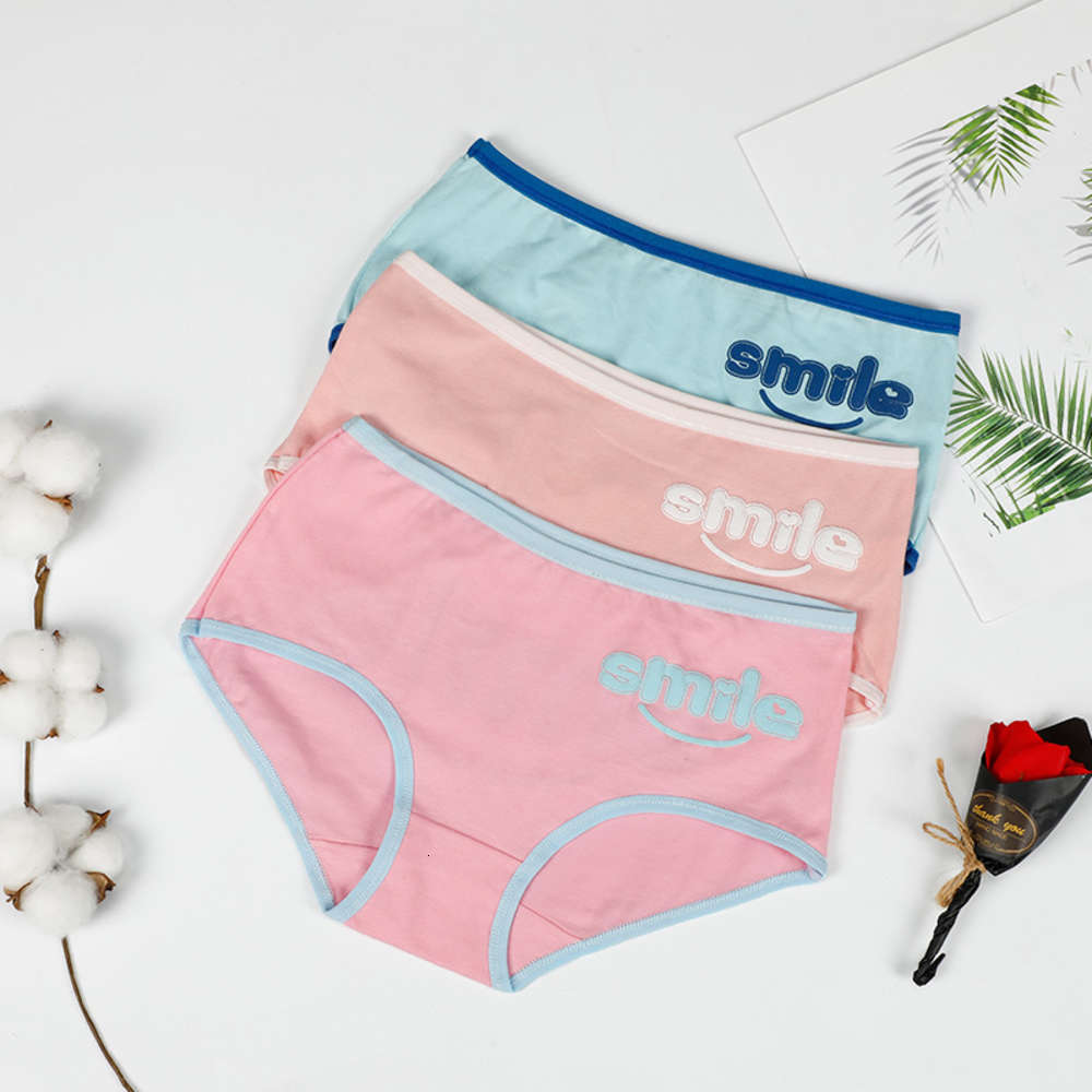 

Medium waist large underwear smile face cotton women's letter printing triangle 8006, Black;white