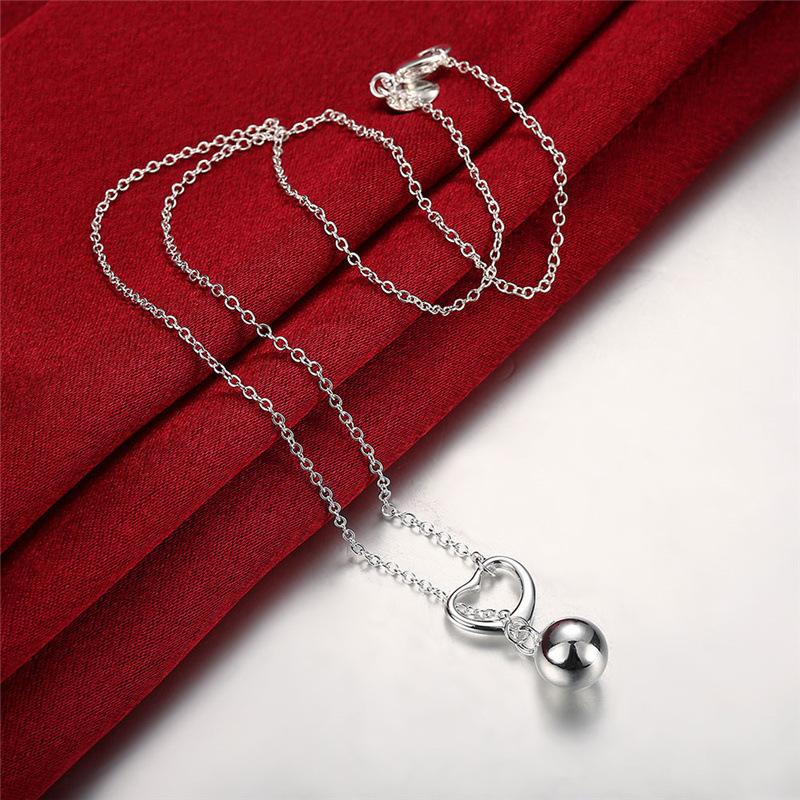 

Chains Charm 925 Sterling Silver Jewelry 18 Inches Fashion Exquisite Heart Solid Beads Necklace For Women Party Christmas Gifts