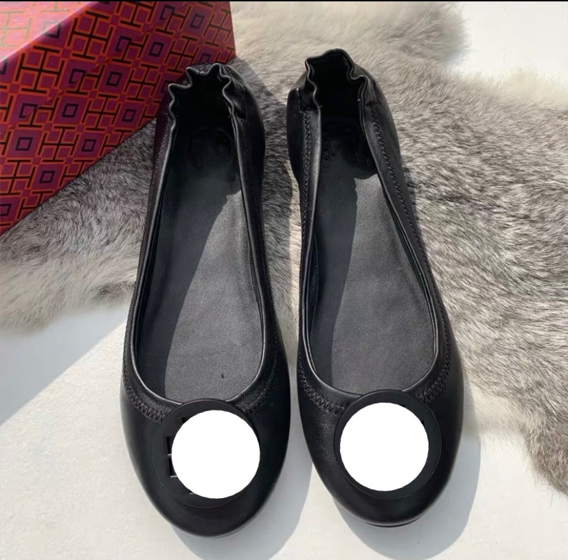2021 dress shoes Paris ladies leather round head ballet flats casual soft heel