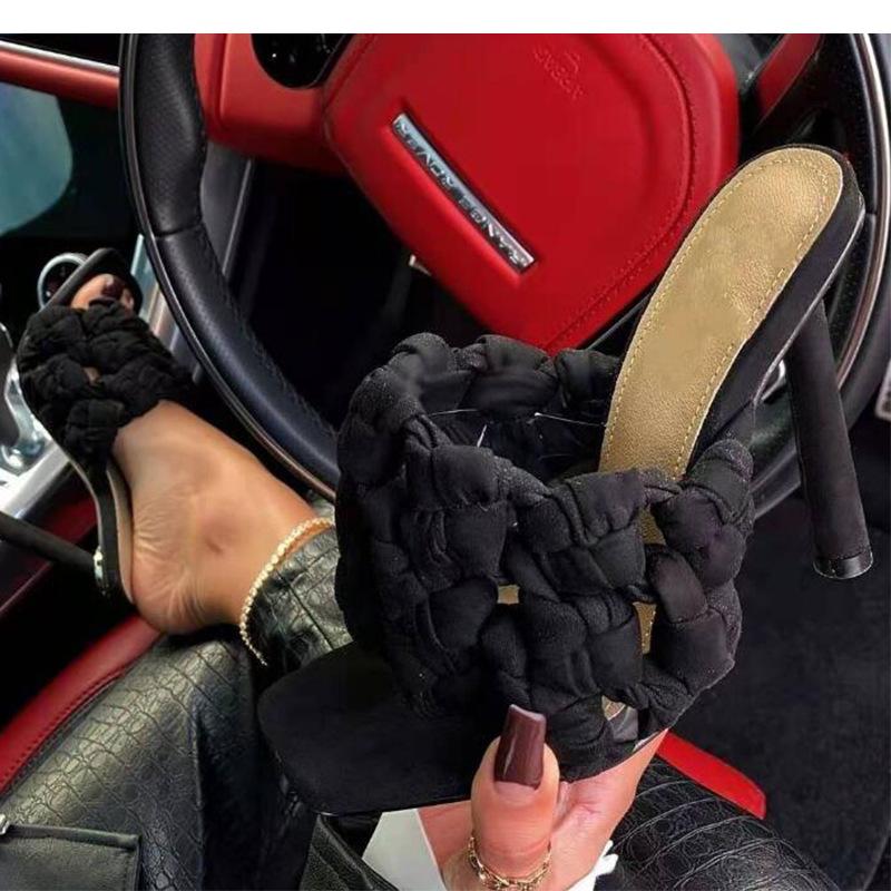 

Slippers IPPEUM Sandals Women 2021 Fashion Braided High Heel Women's Shoes Sandalias De Las Mujeres, Black