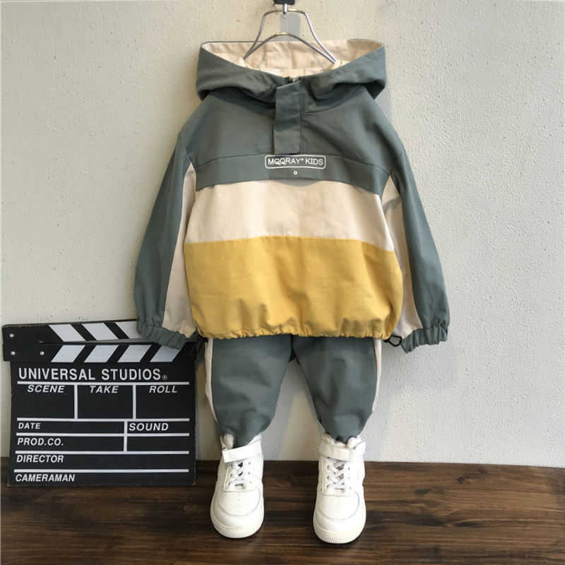 

Boys Girls Spring Autumn Sport Clothing Set Children Hoodies Pants 2pcs Outfit Kids Casual Plus Velvet Tracksuits P0831, Green