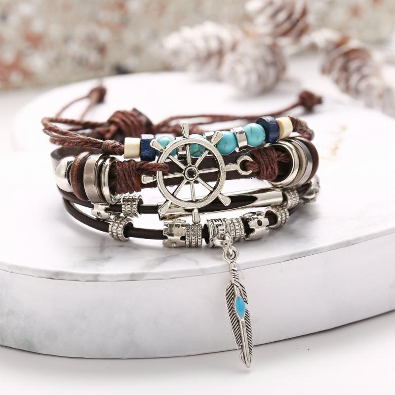 

Charm Bracelets Multilayer Leather Bracelet Creative Retro Black Men's