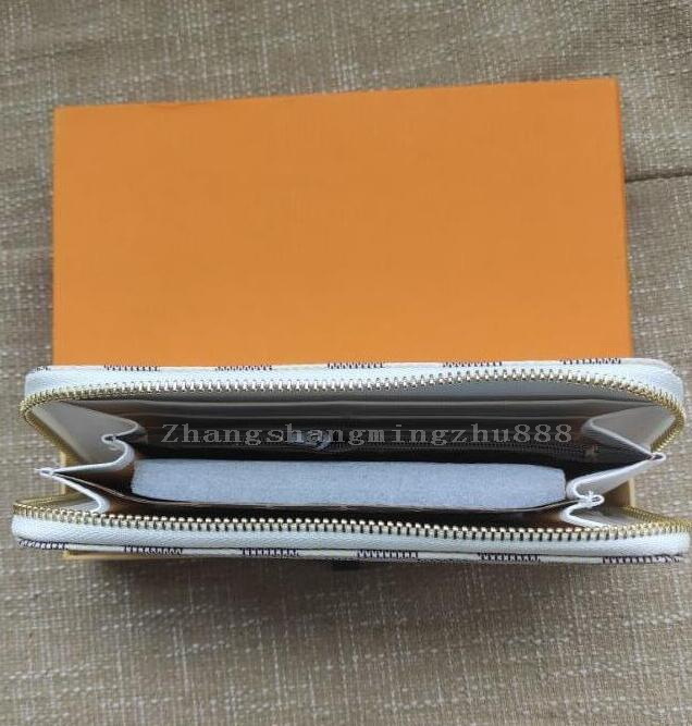 

Single zipper Long Wallets Women wallet Men purse Leather Ladies Purses Card holder With Gift Box, White plaid