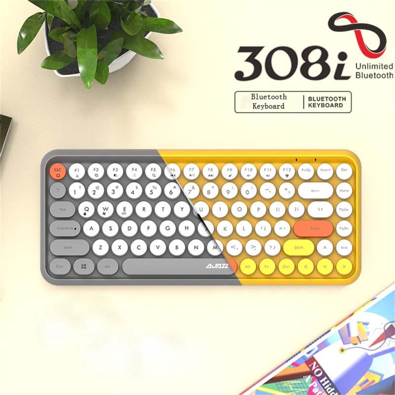 

Keyboards Ajazz 308i Bluetooth Wireless Gaming Office Ergonomic Computer For Pc Gamer Desktop Laptop 84-key Classic Round Key Keyboard