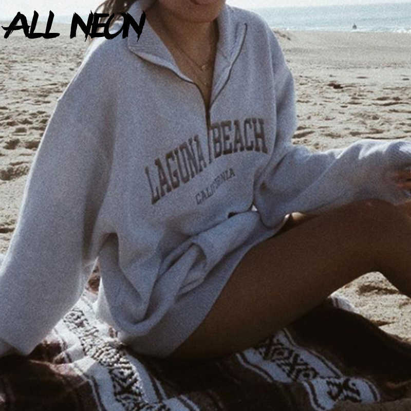 

Women's zipper sweatshirt, large Y2K independent aesthetic clothing, high collar, fashion lyrics, gray autumn clothing 210602, Grey