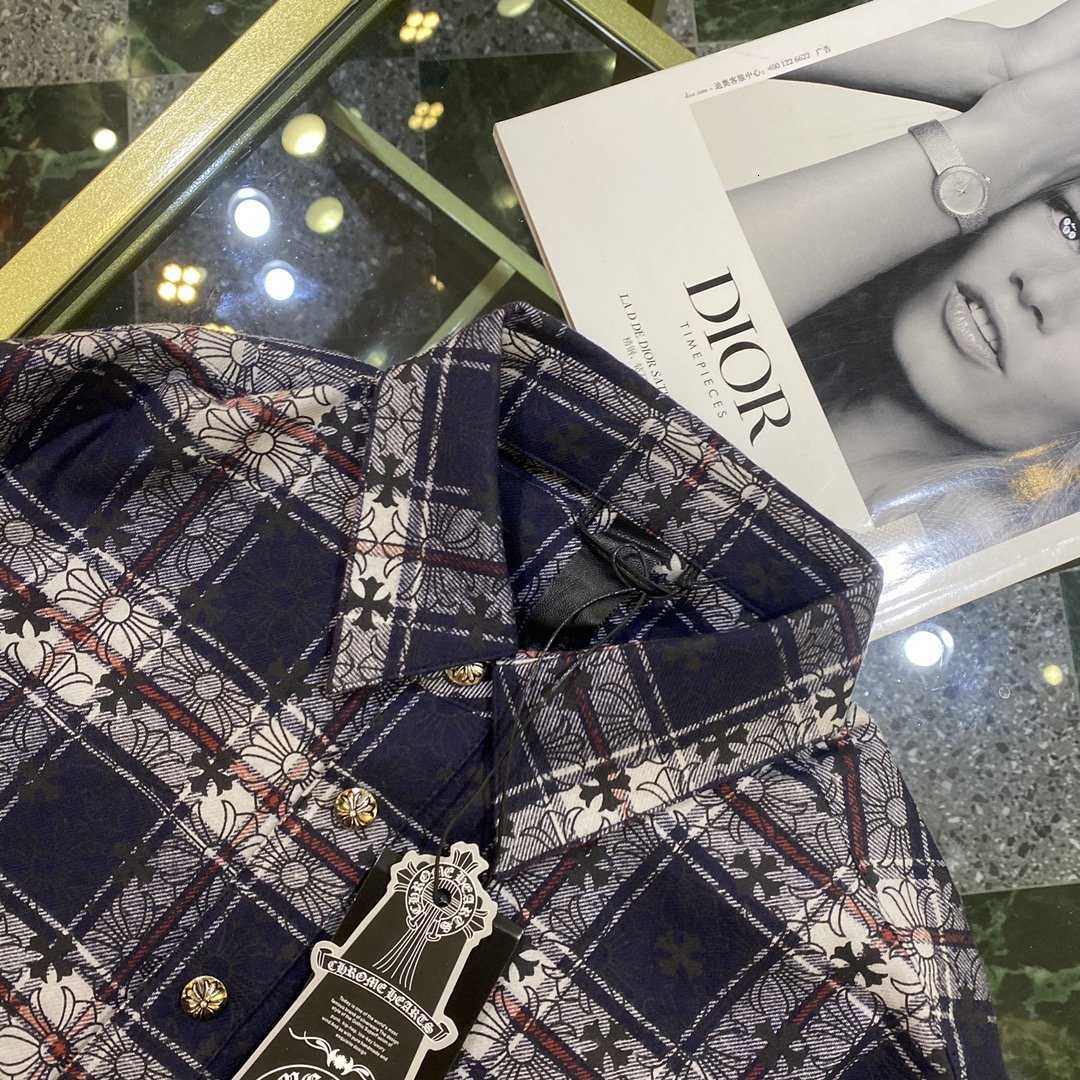 

crosin Chromehearts Plaid long sleeve loose women's shirt coat skin G4A9, Black;brown