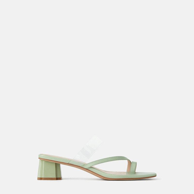 

Teahoo Summer Transparent Women Sandals Sexy Thong Toe 5cm Geometric Heel Fashion Casual Shoes Square Head Party, White