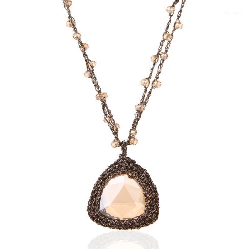

Caged Crystal Handiwork Crocheted Long Necklace Fashionable Jewelry Woman Chains
