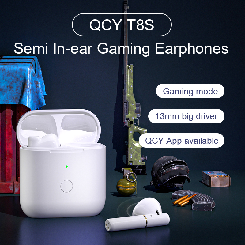 QCY T8S low latency east 65 ms game mode headphone wireless Bluetooth earbuds with microphones HD call headset customizing APP-image-724959502