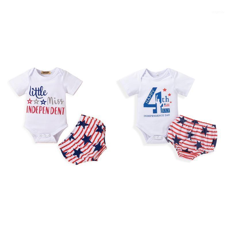 

Clothing Sets Baby & Children's 2Pcs Independence Day Outfit Print Short Sleeves Romper + Star Stripes Briefs For Toddler Girl 0-18, White