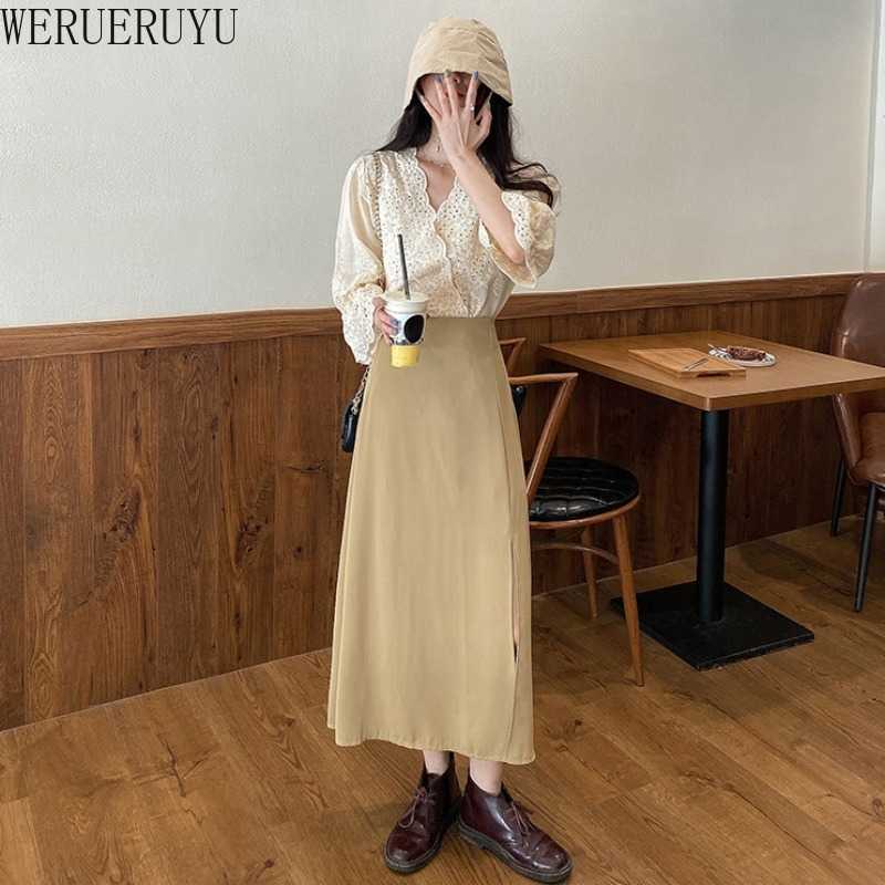 

WERUERUYU Spring And Autumn Fashion Women's High Waist Solid Color Half Length Elastic Skirt Lady 210608, Photo color