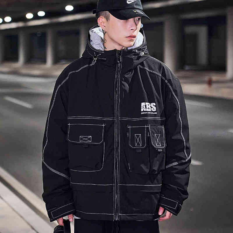 

parkas Arrival Top Fashion Male Money Down Jacket Man Original Brand Coat Winter Multi Bag Printed for Men Jvod, Black