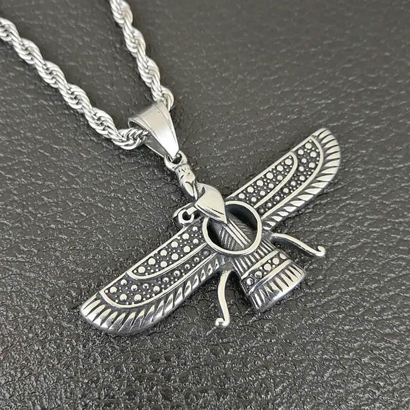 

Pendant Necklaces Vintage Punk Style Faravahar Ahura Mazda Pendants For Men Women 316L Stainless Steel Zoroastrian Jewelry Gift