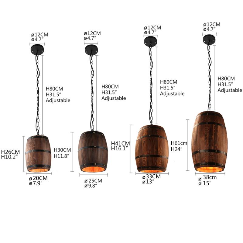

American Modern Nature Loft Wood Wine Barrel E27 Hanging Vintage Pendant Lights For Dining Room Living Restaurant Cafe Bar Lamps
