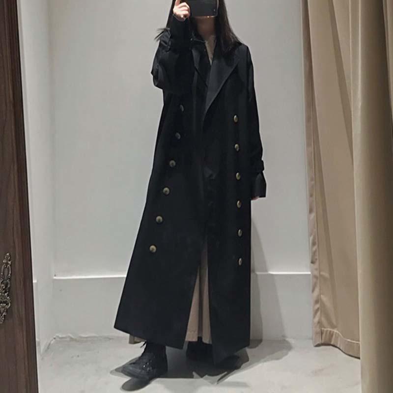 

Women's Trench Coats Autumn / Winter Women Coat Black/ Khaki Overcoat Casual Cotton Double Breasted Long Jacket With Belt On Sleeve, Tan;black