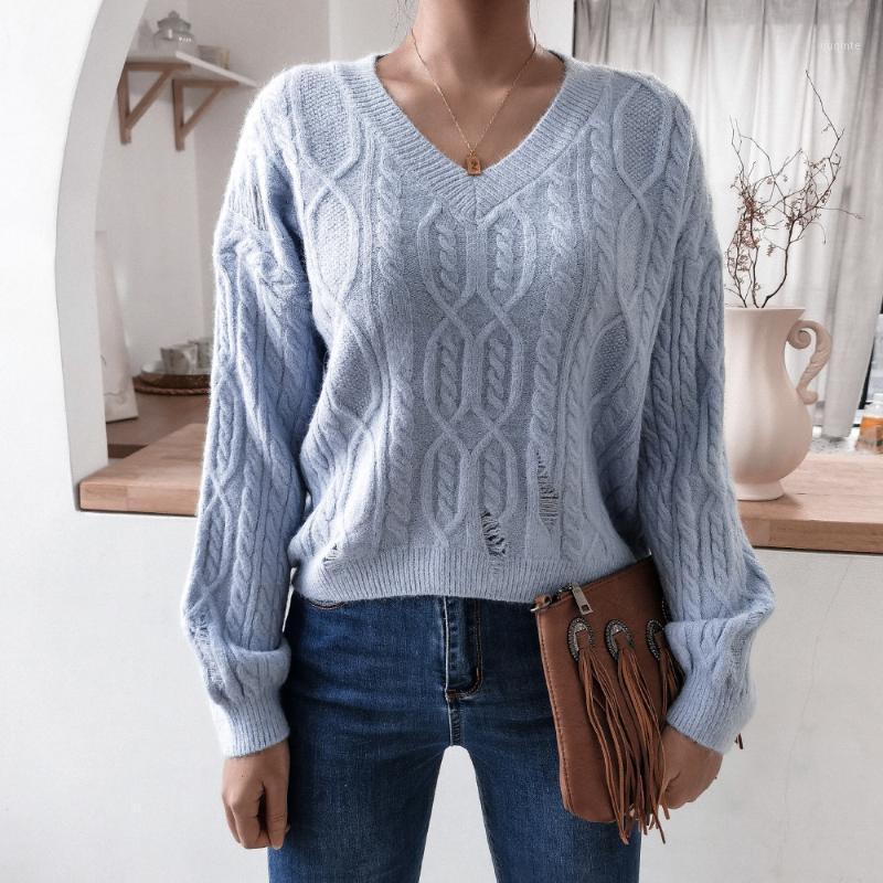 

Women's Sweaters Women Winter Warm V-Neck Fashion Long Sleeve Twist Knitted Sweater Jumper Pullover, Blue