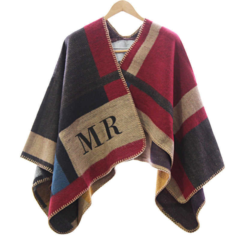

new Brand Women Poncho Monogramed Blanket Cashmere Wool Personalized initials Scarf plaid poncho cape winter X0722