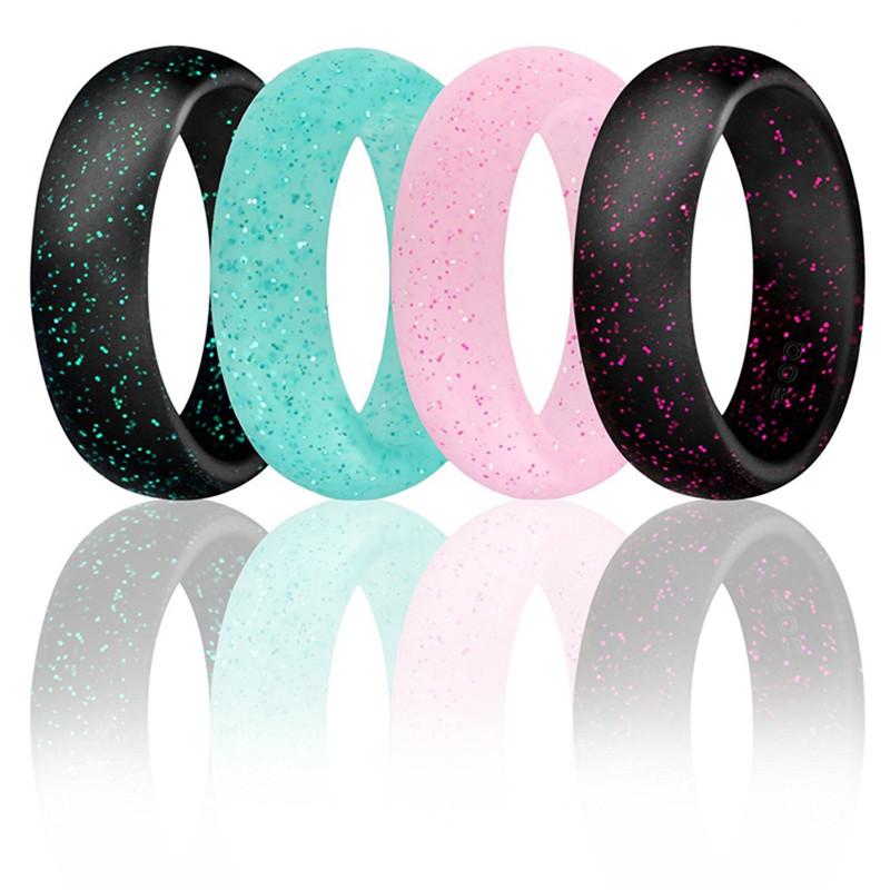 

Wedding Rings 4 Color Group Trend Jewelry Silicone Ring Glitter Women's Casual Sporty Round Unisex 5.7mm Wide 4PCs/Lot