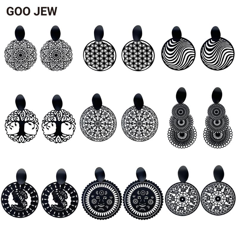 

Stud GOO JEW All Black Series Vintage Earrings Exquisite Hollow Out MaBlack For Women Elegant Jewellery, Golden;silver