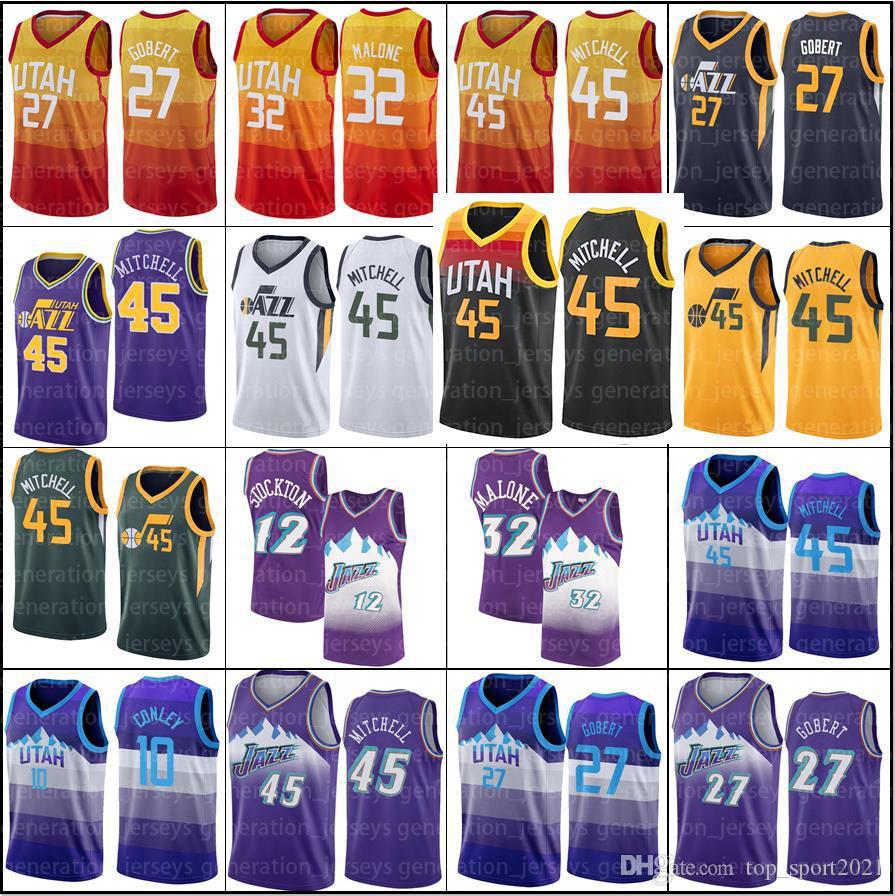 

Utah Jazz Jersey Donovan 45 Mitchell John 12 Stockton Karl 32 Malone Rudy 27 Gobert Basketball Ricky 3 Rubio Mike 10 Conley Men, Black;red