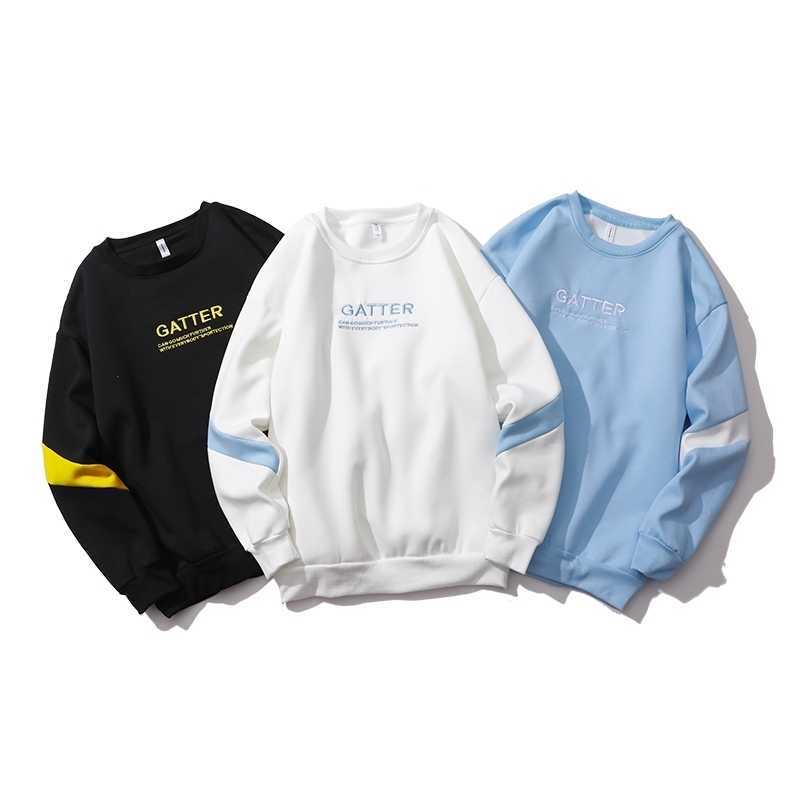 

2021 Spring Autumn Mens Sweatshirts Round Collar Casual Hoodies Letter Embroidery Men Fashion Hoodie Long Sleeve Patchwork Color, Ywb2006 blue