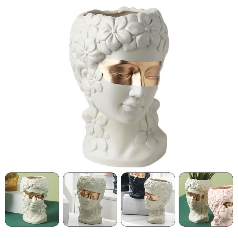 

1pc Creative Human Head Flowerpot Vase Ornament Ceramic Planting (Beige) Vases