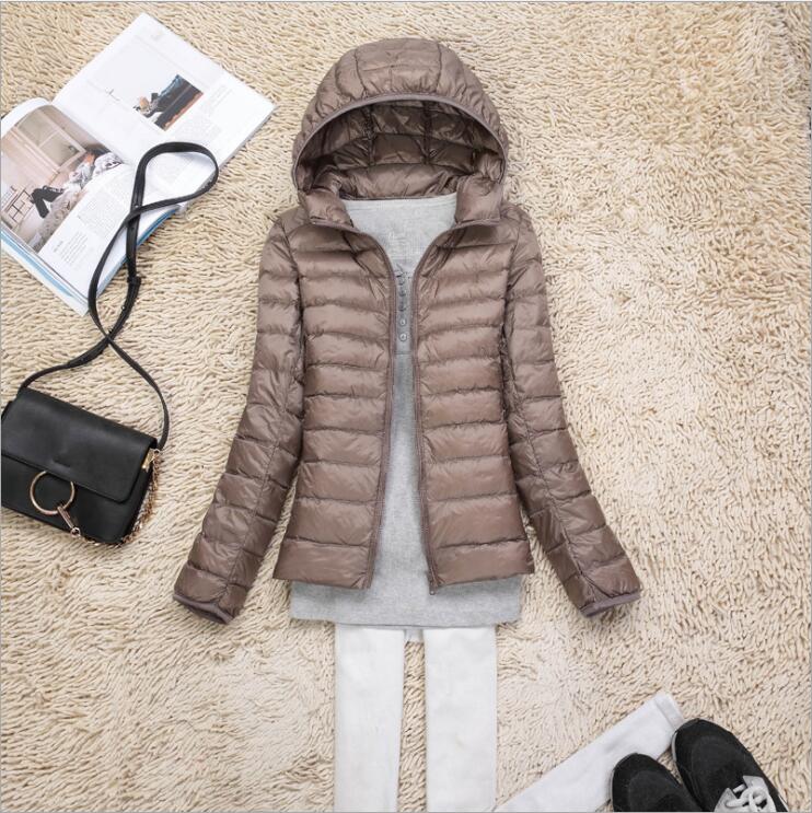 

Spring Autumn Women Ultralight Thin Down Jacket White Duck Down Hooded Jackets Warm Winter Coat Fashion Parka Female Portable Outwear Large size, Khaki